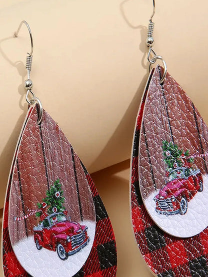 PU Leather Plaid Teardrop Earrings — detail view — Livostyle