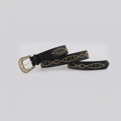 Black Gold Decorative PU Leather Rhinestone Belt — square view — Livostyle