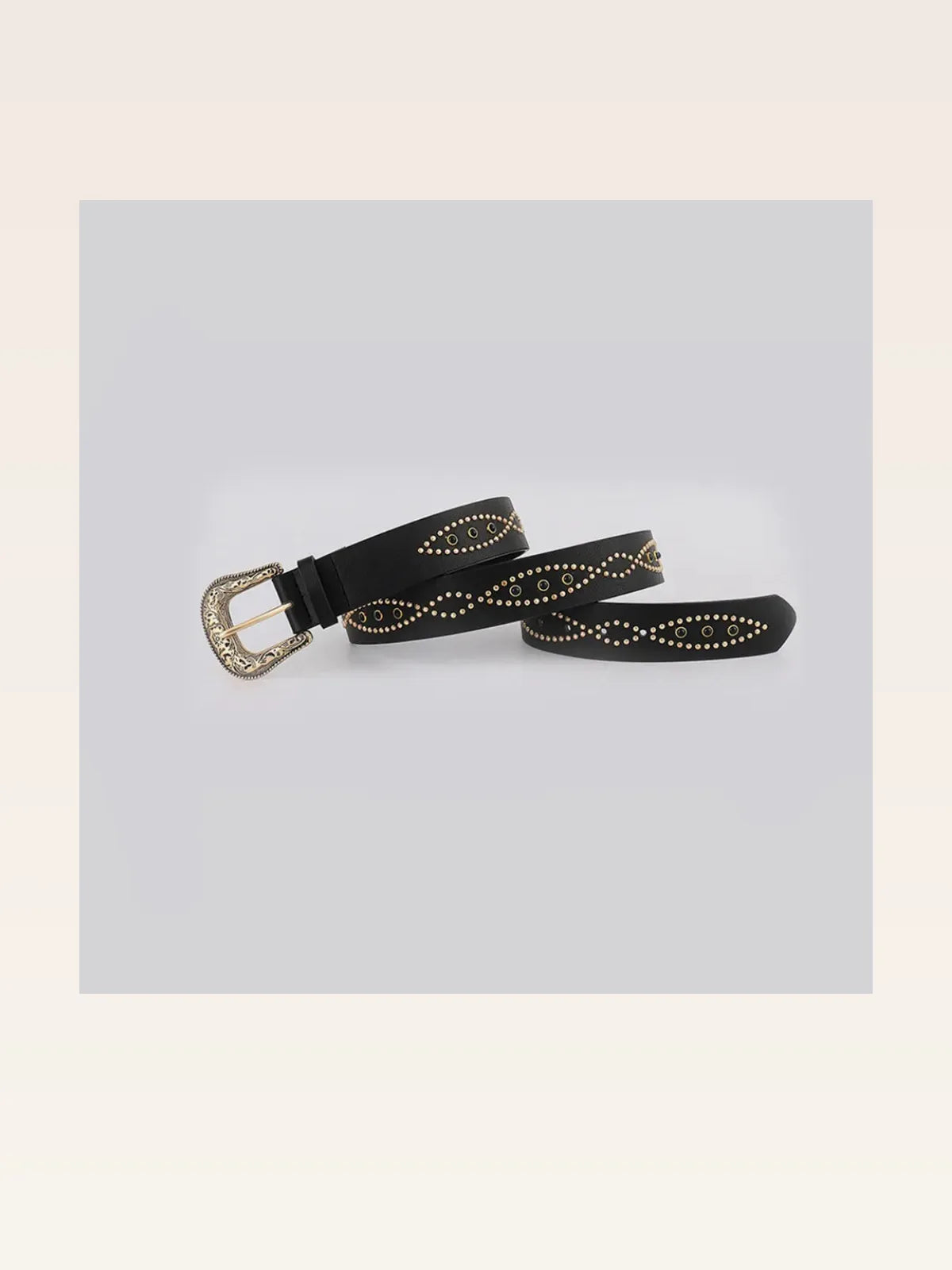 Black Gold Decorative PU Leather Rhinestone Belt — styled showcase — Livostyle