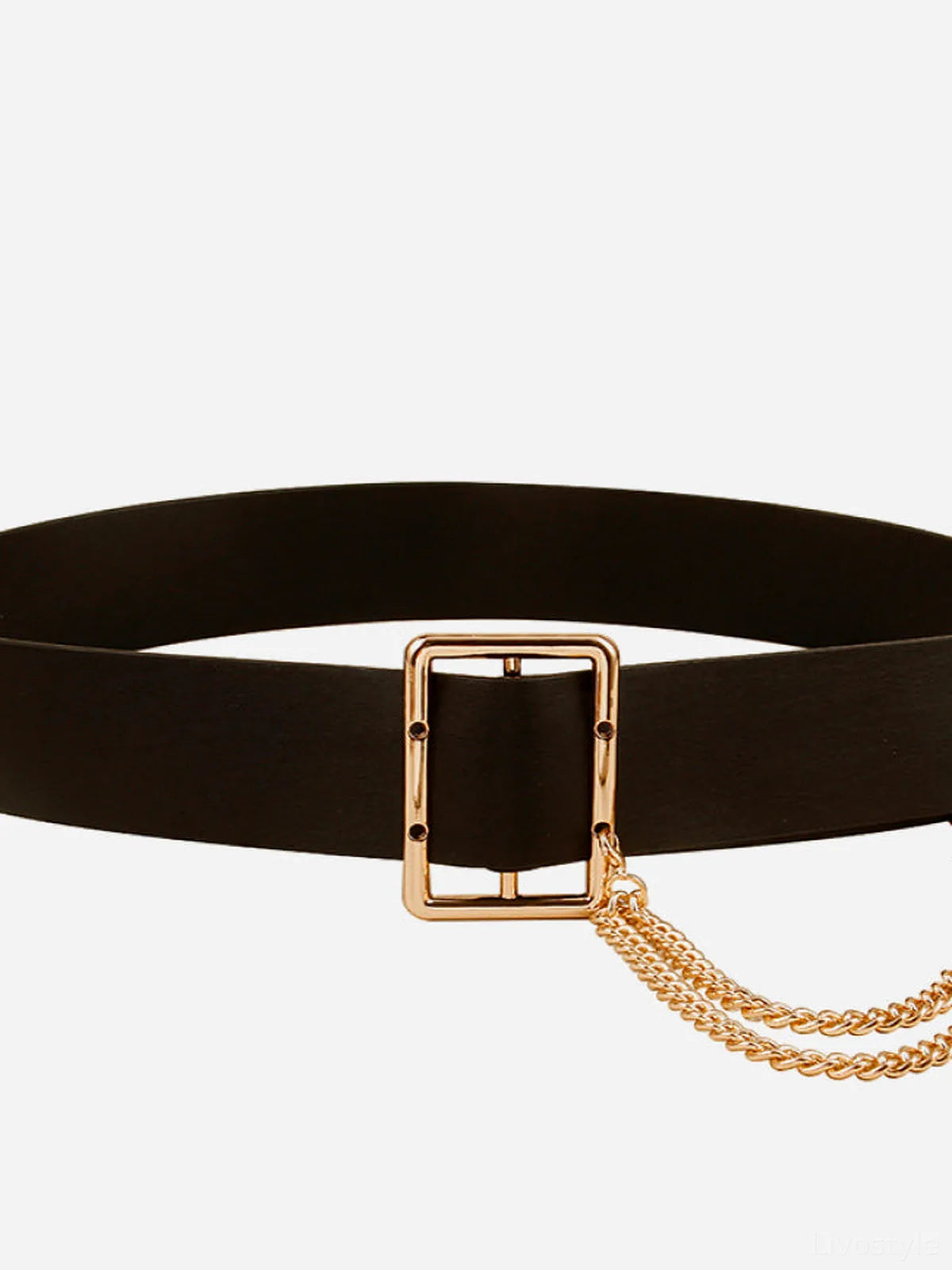 PU Leather Wide Belt with Chain — detail view — Livostyle