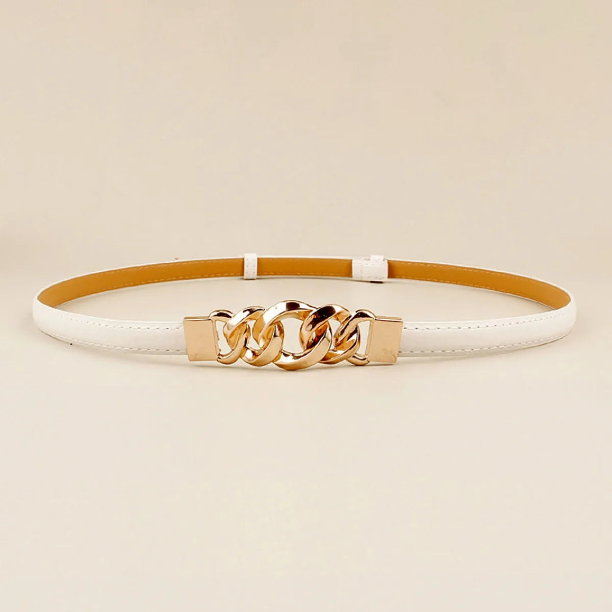 Chocolate Chain Detail PU Skinny Belt — square view — Livostyle