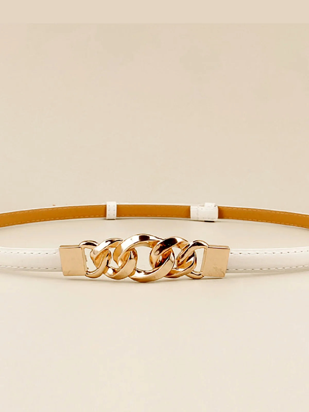 Chocolate Chain Detail PU Skinny Belt — detail view — Livostyle