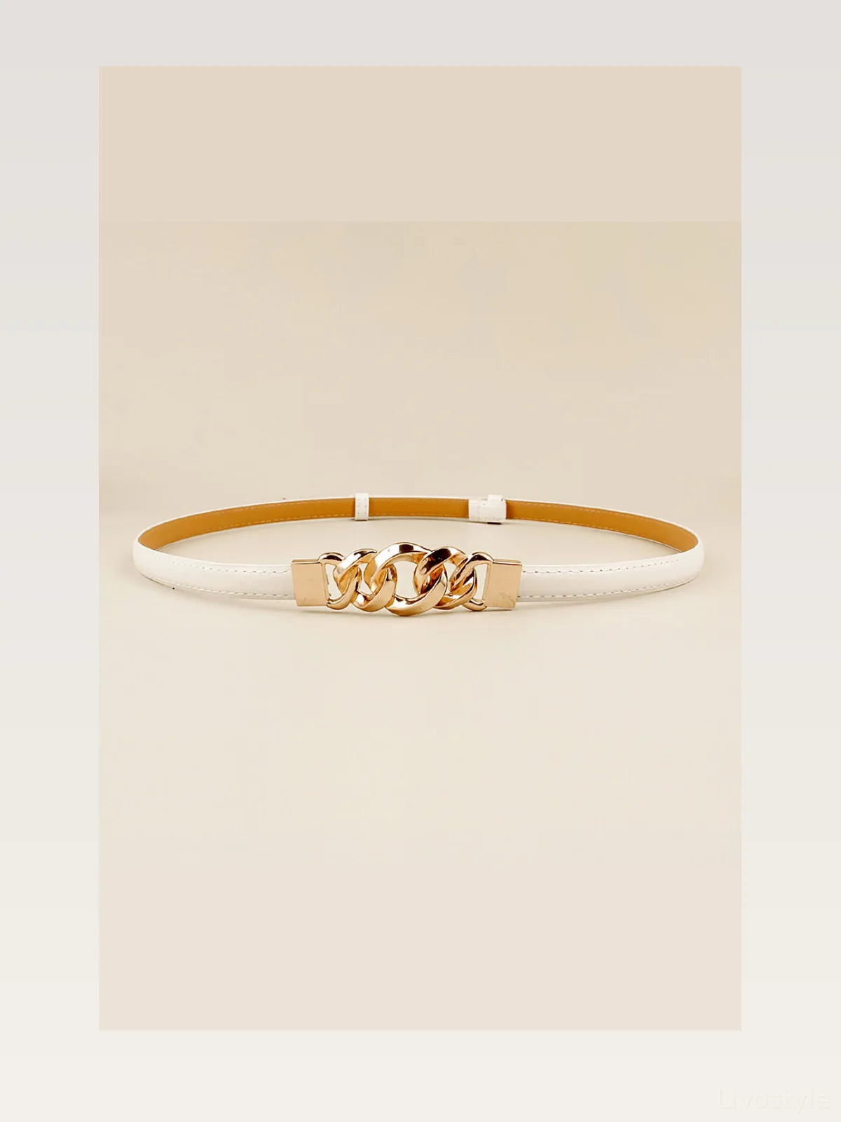 Chocolate Chain Detail PU Skinny Belt — styled showcase — Livostyle