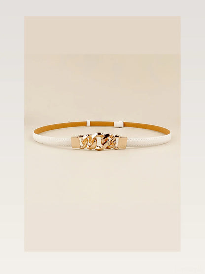 Chocolate Chain Detail PU Skinny Belt — styled showcase — Livostyle