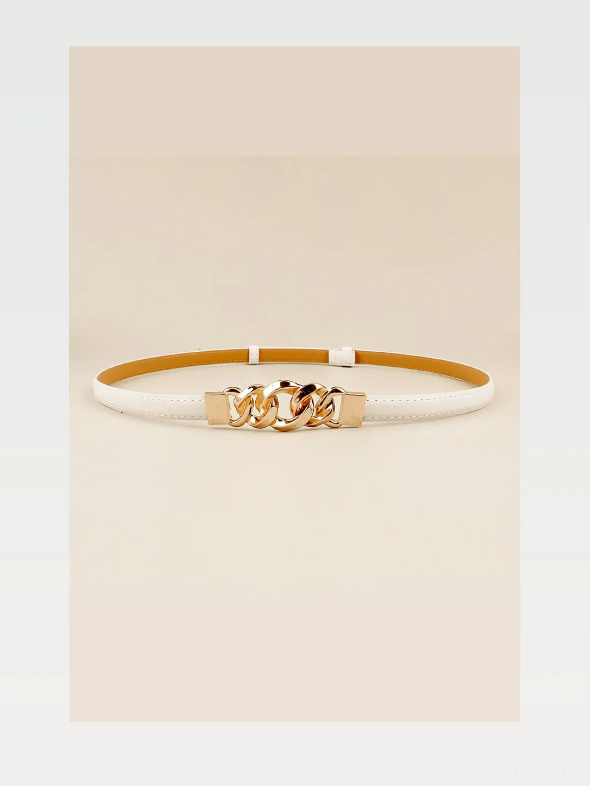 Chocolate Chain Detail PU Skinny Belt — styled showcase — Livostyle