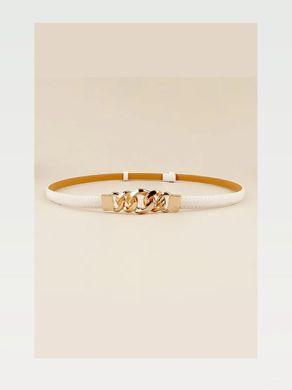 Chocolate Chain Detail PU Skinny Belt — styled showcase — Livostyle