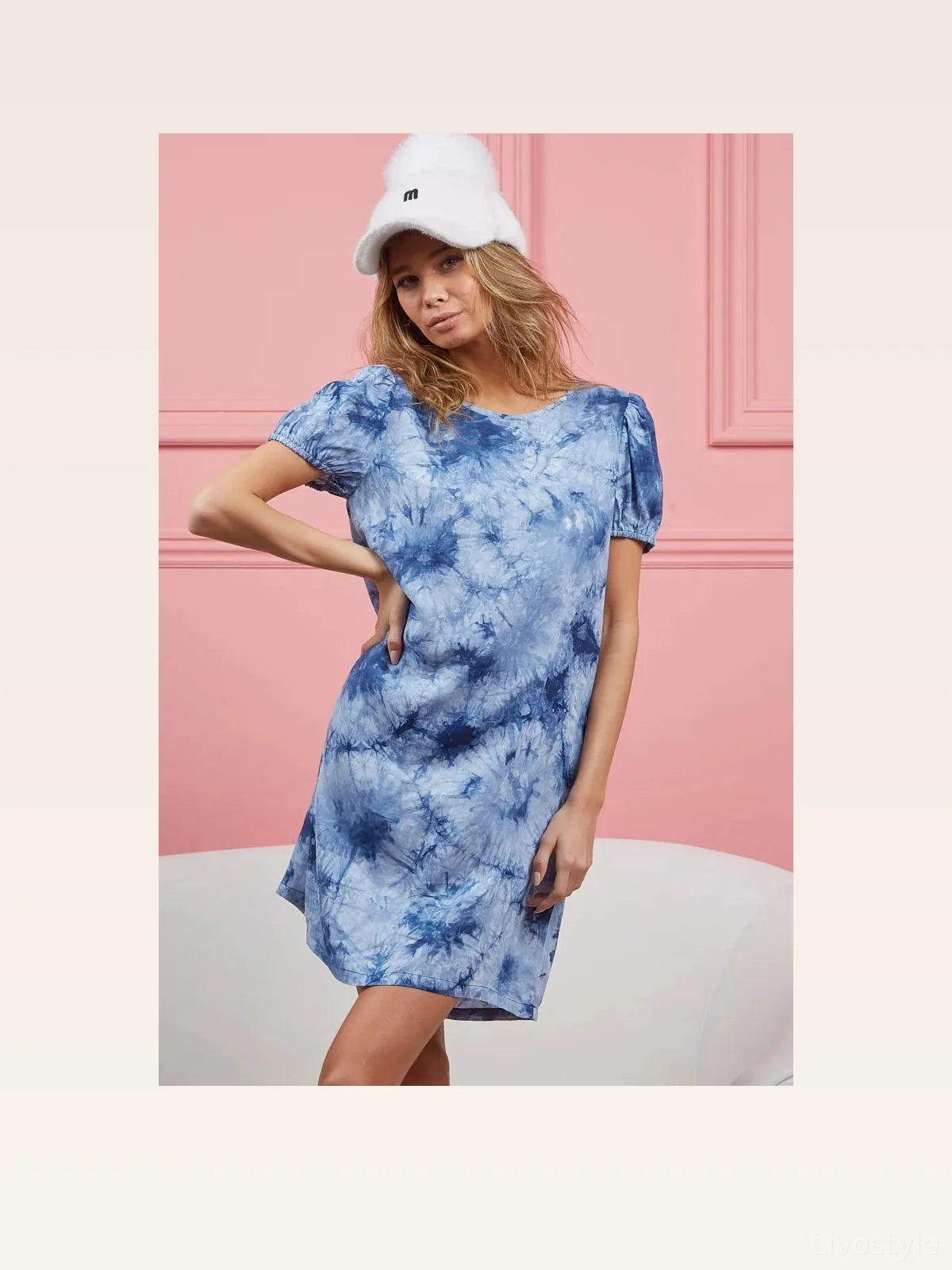 Tie-Dye Puff Sleeve Mini Dress with Side Pockets – photo 3