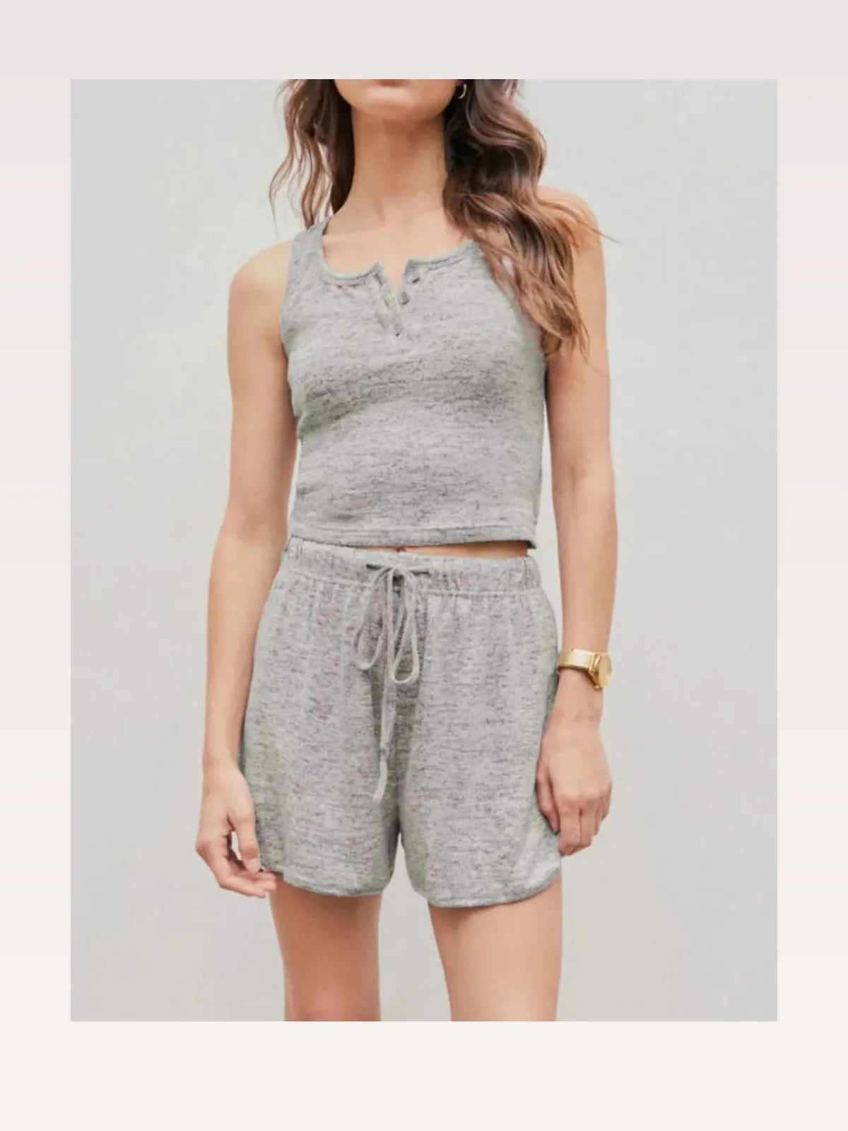 Quarter Button Sleeveless Top and Drawstring Shorts Lounge S — styled showcase — Livostyle