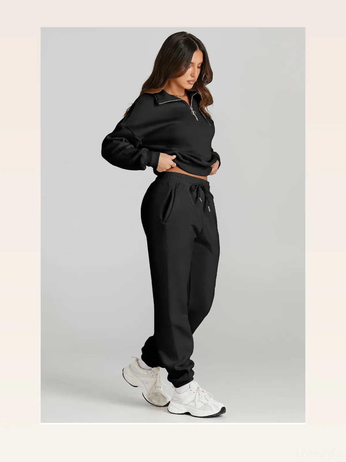 Quarter Zip Top and Drawstring Pants Active Set – styled outfit view