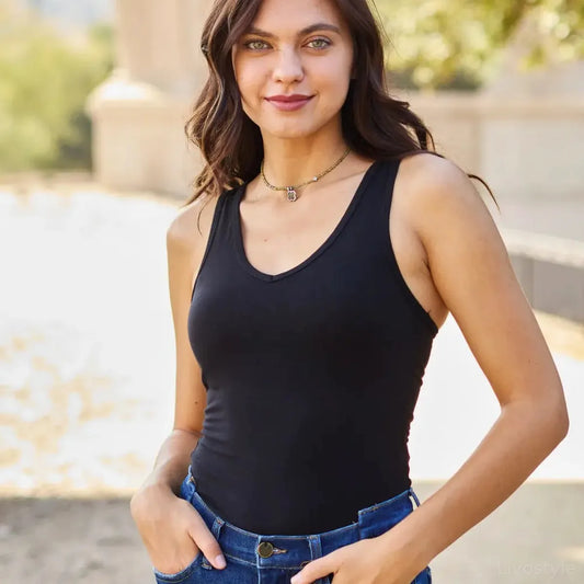 Racerback Tank Bodysuit in Cotton Rib — square view — Livostyle