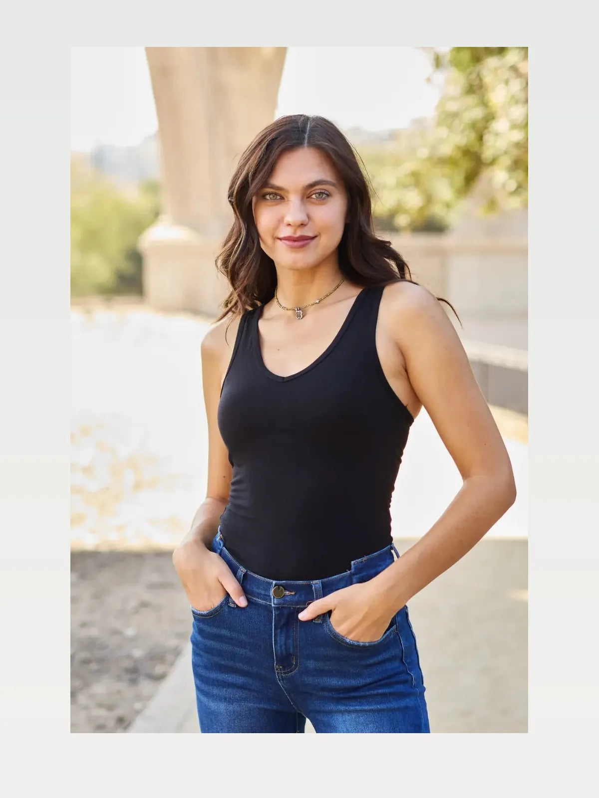 Racerback Tank Bodysuit in Cotton Rib — styled showcase — Livostyle