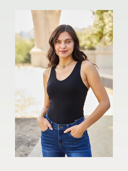 Racerback Tank Bodysuit in Cotton Rib — styled showcase — Livostyle