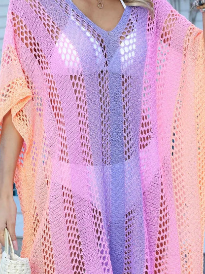 Rainbow Gradient Crochet Beach Cover Up — detail view — Livostyle