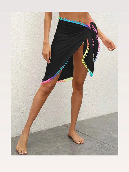 Rainbow Pompom Trim Swim Skirt — styled showcase — Livostyle