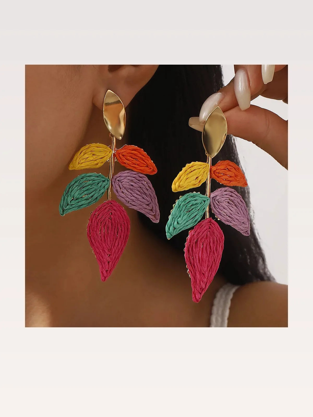 Rattan Woven Leaf Dangle Earrings — styled showcase — Livostyle