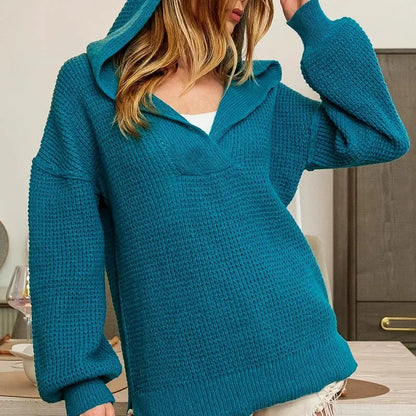 Stylish V-Neck Hoodie with Raw Edge Detailing — square view — Livostyle