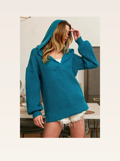 Stylish V-Neck Hoodie with Raw Edge Detailing — styled showcase — Livostyle