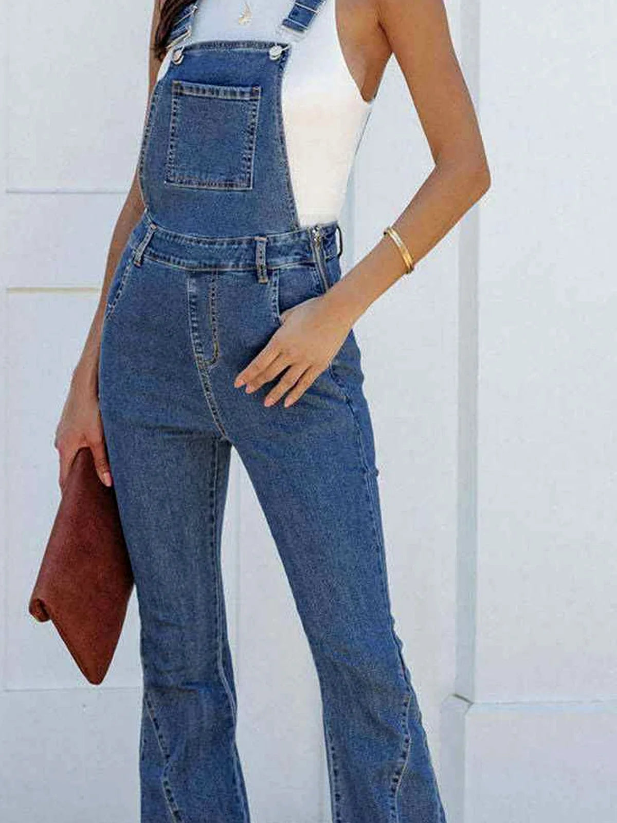 Raw Hem Denim Overall — detail view — Livostyle