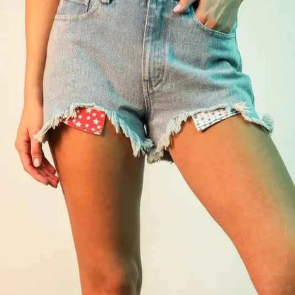 Raw Hem Pocketed Contrast Washed Denim Shorts in Lt Denim — square view — Livostyle