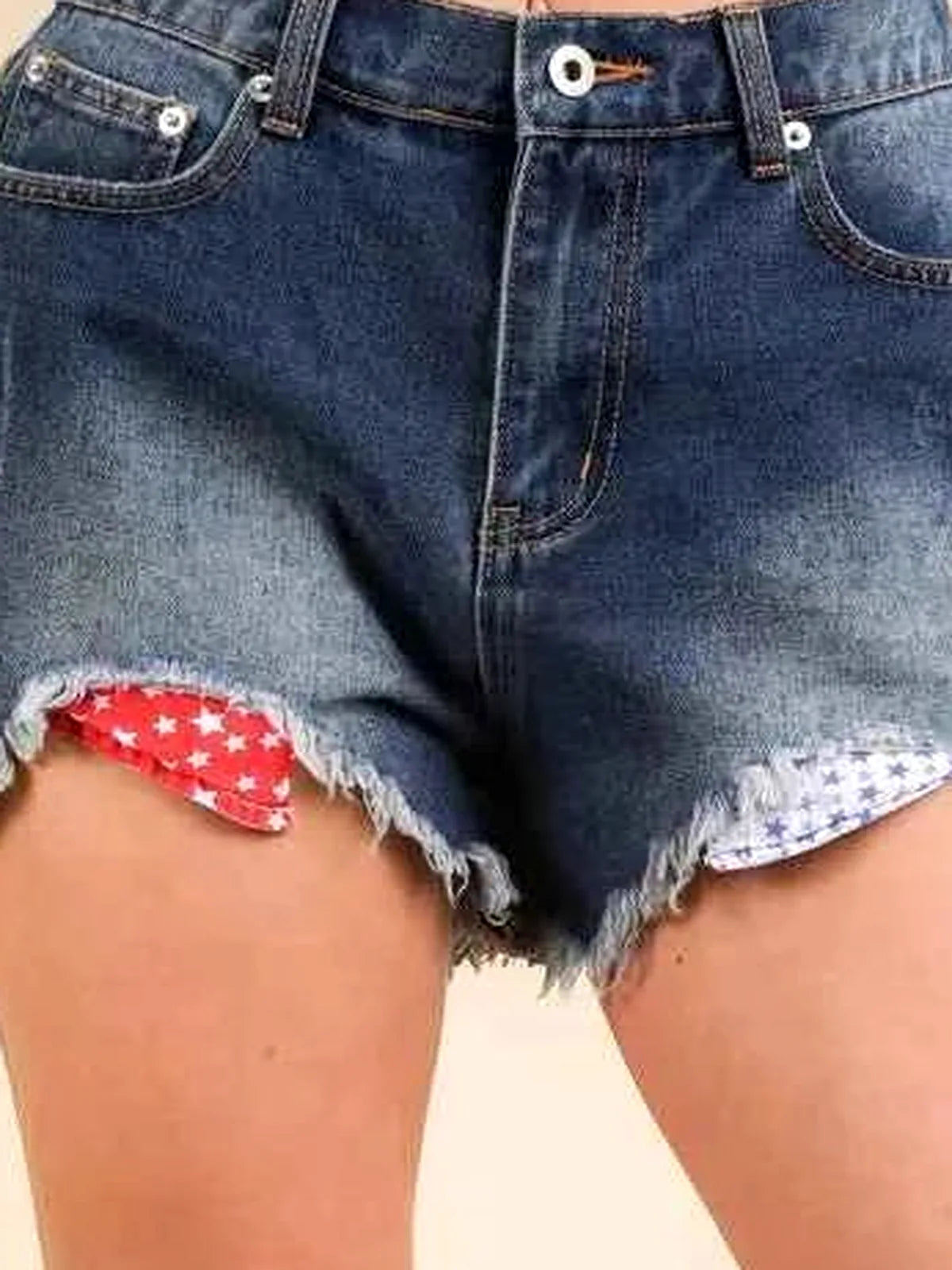 Raw Hem Pocketed Contrast Washed Denim Shorts in Denim — detail view — Livostyle