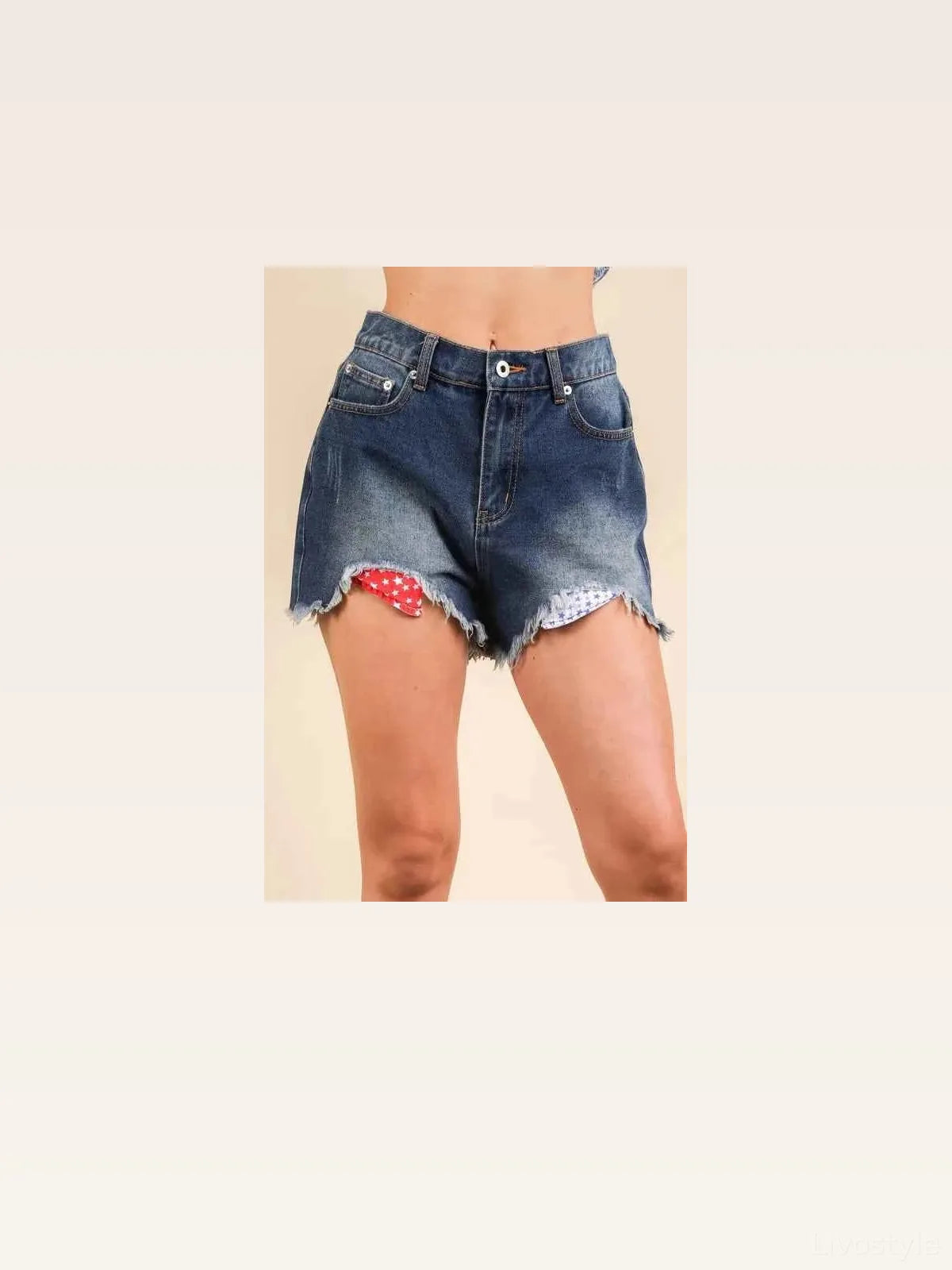 Raw Hem Pocketed Contrast Washed Denim Shorts in Denim — styled showcase — Livostyle