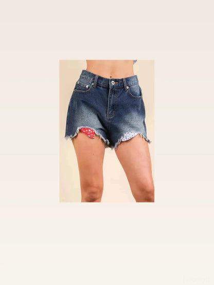 Raw Hem Pocketed Contrast Washed Denim Shorts in Denim — styled showcase — Livostyle