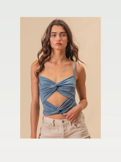 Chic Twist Front Cami Top with Stretchy Rayon-Span Blend — styled showcase — Livostyle