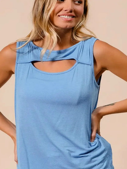 Stylish Sleeveless Rayon-Spandex Top with Front Cut-Out — detail view — Livostyle