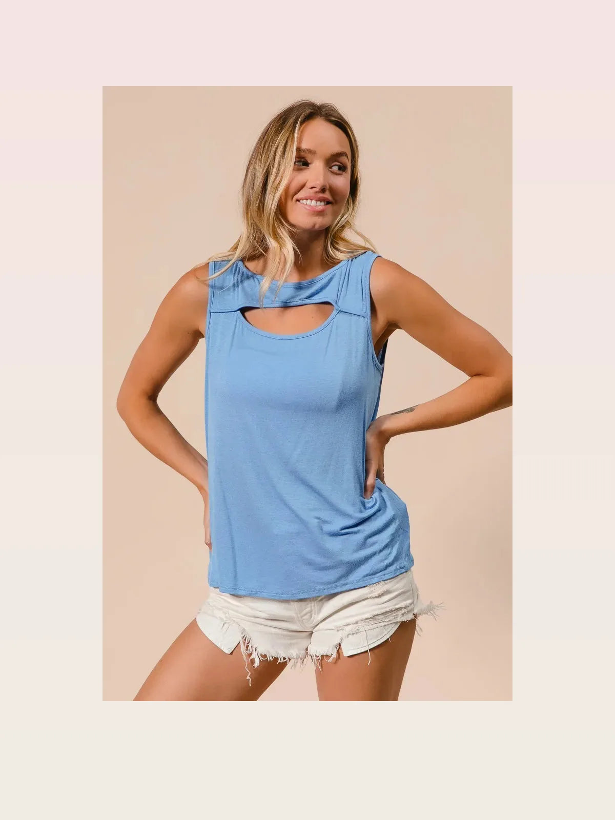 Stylish Sleeveless Rayon-Spandex Top with Front Cut-Out — styled showcase — Livostyle