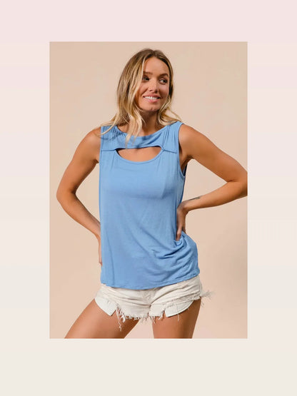 Stylish Sleeveless Rayon-Spandex Top with Front Cut-Out — styled showcase — Livostyle