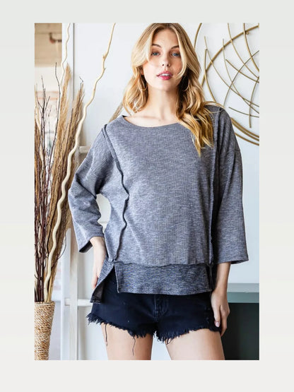 Boat Neck Exposed Seam Slit Top — styled showcase — Livostyle