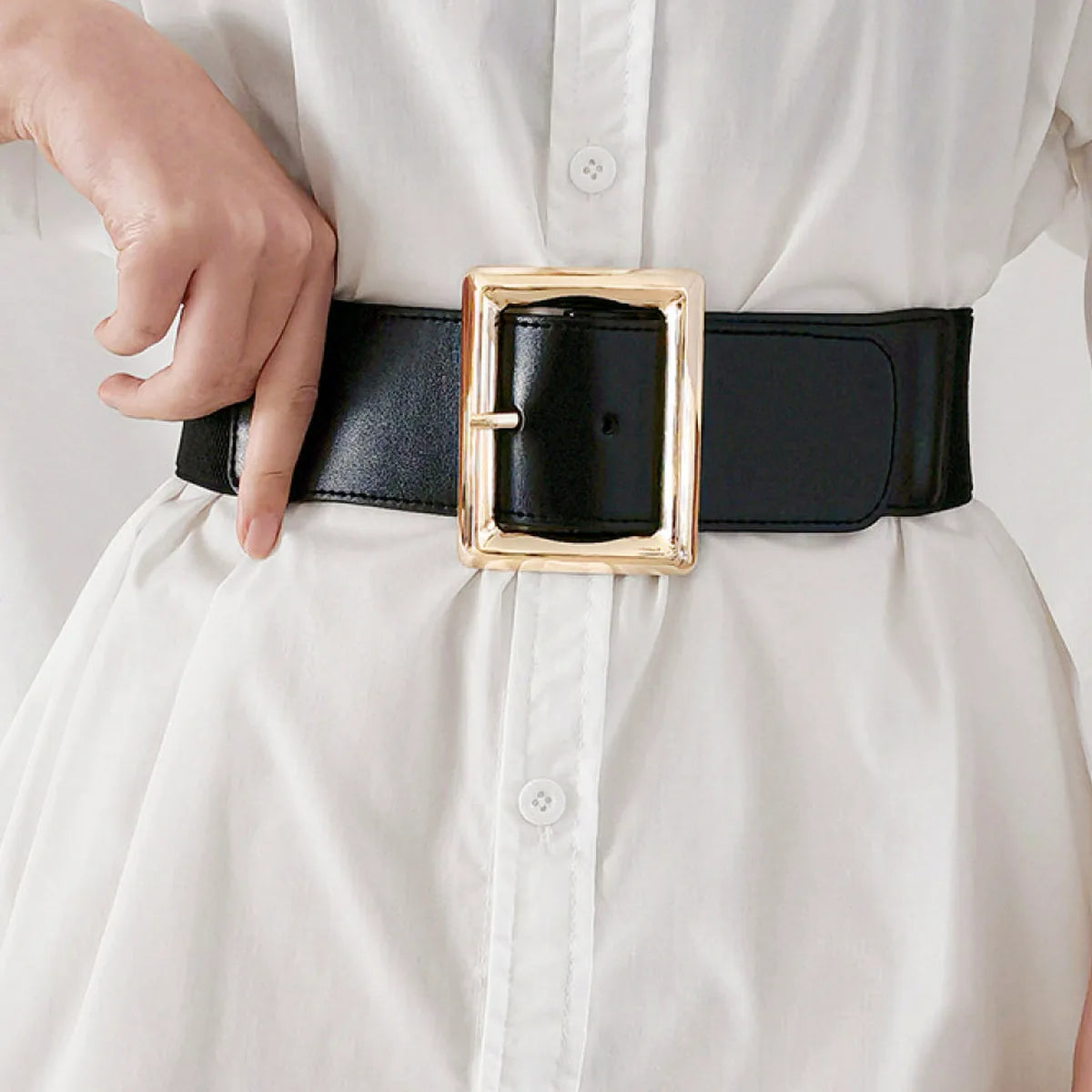 Rectangle Buckle Elastic Wide Belt — square view — Livostyle