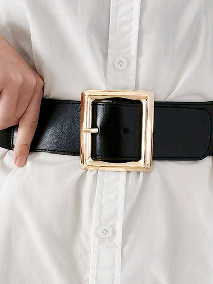 Rectangle Buckle Elastic Wide Belt — detail view — Livostyle