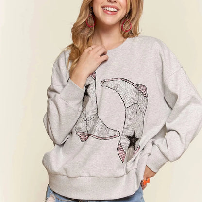 Stylish Casual Sweatshirt with Rhinestone Accents — square view — Livostyle
