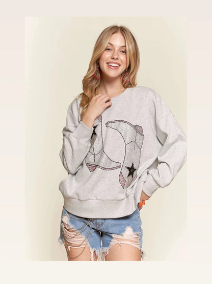 Stylish Casual Sweatshirt with Rhinestone Accents — styled showcase — Livostyle