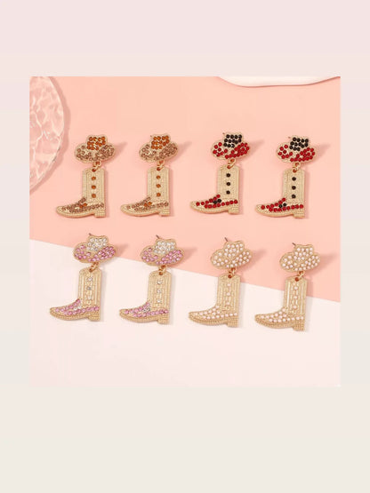 Rhinestone Cowboy Boot Dangle Earrings — styled showcase — Livostyle