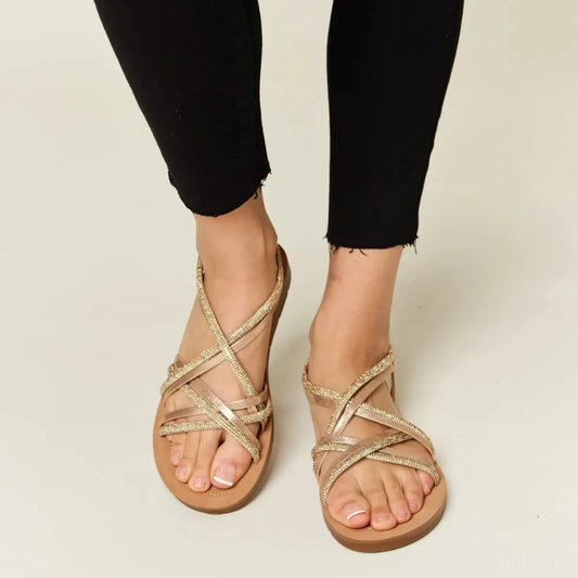 Rhinestone Crisscross Flat Sandals