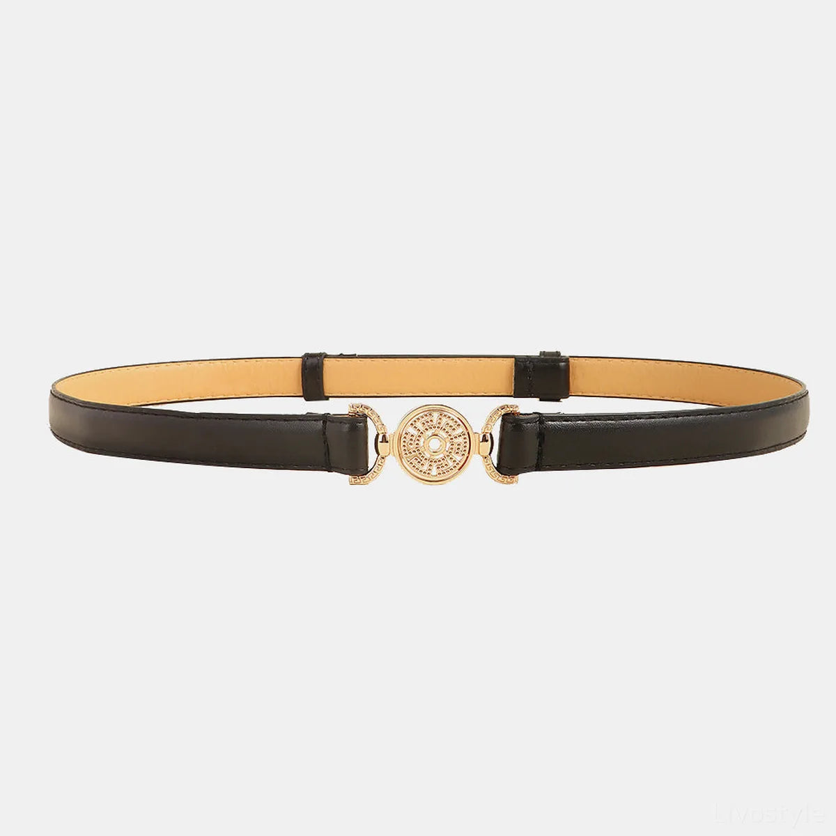 Rhinestone Decor PU Leather Belt — square view — Livostyle