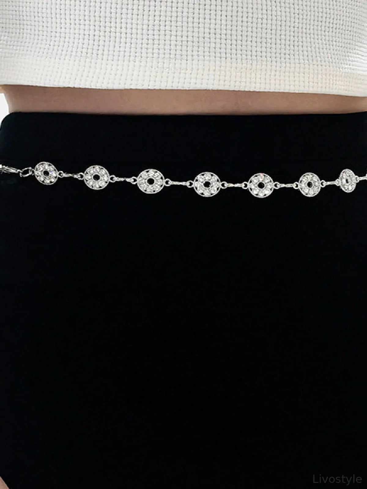 Rhinestone Decor Zinc Alloy Belt — detail view — Livostyle