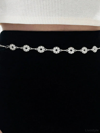 Rhinestone Decor Zinc Alloy Belt — detail view — Livostyle