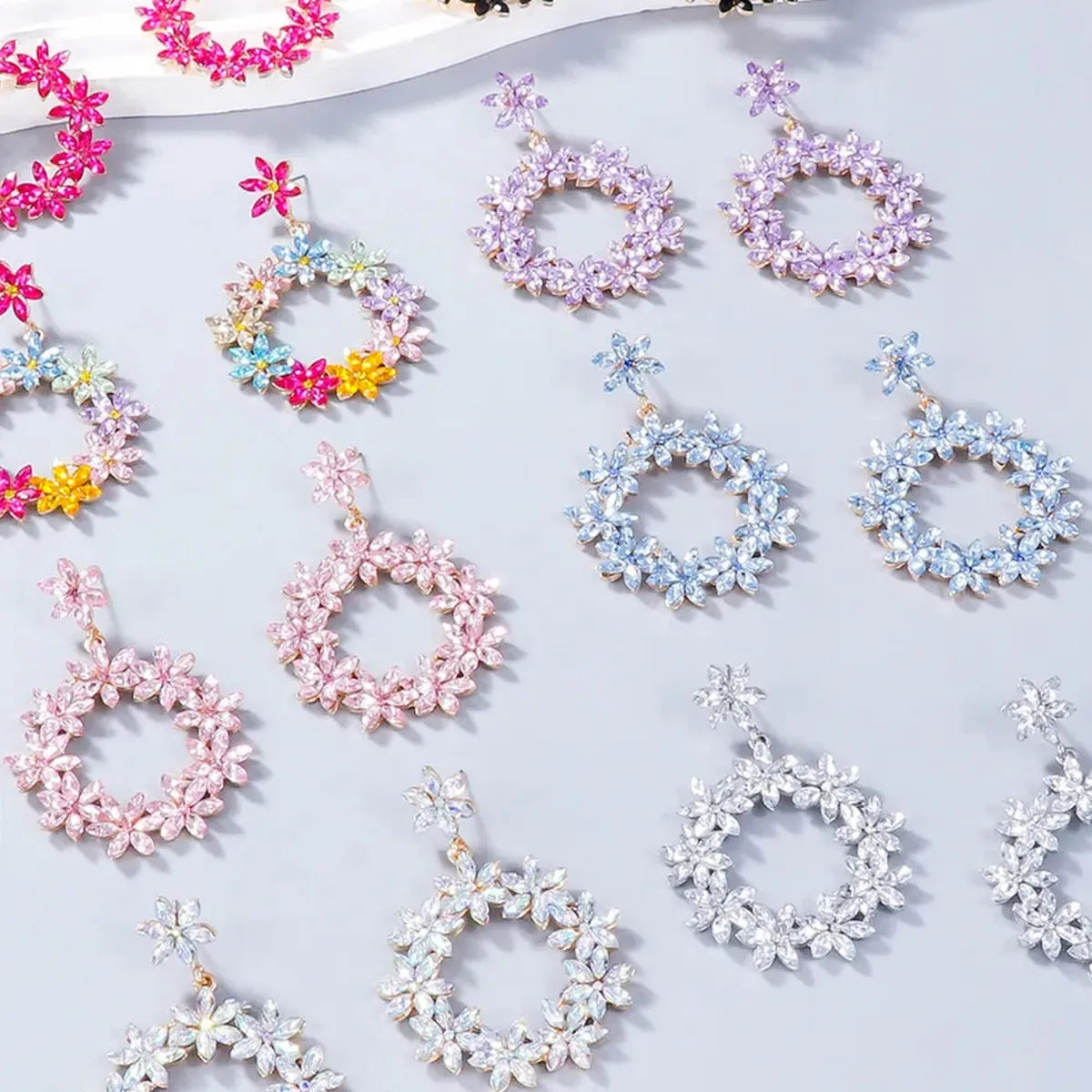 Rhinestone Flower Dangle Earrings — square view — Livostyle