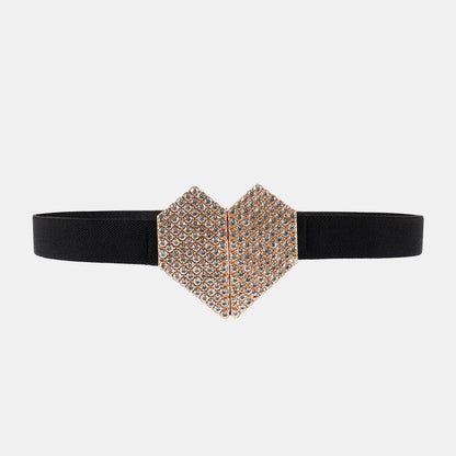 Rhinestone Heart Buckle Elastic Belt — square view — Livostyle