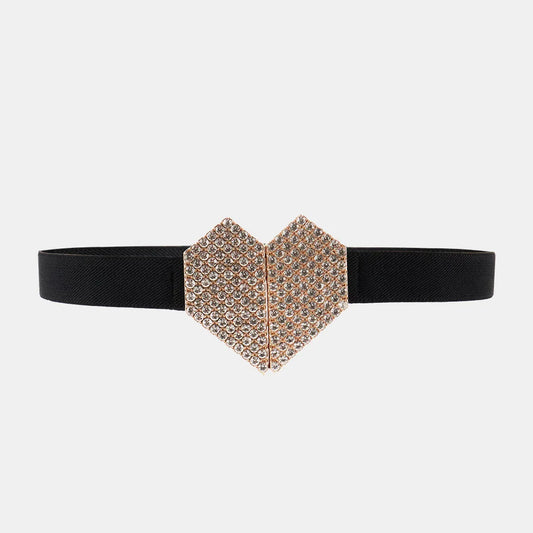 Rhinestone Heart Buckle Elastic Belt — square view — Livostyle