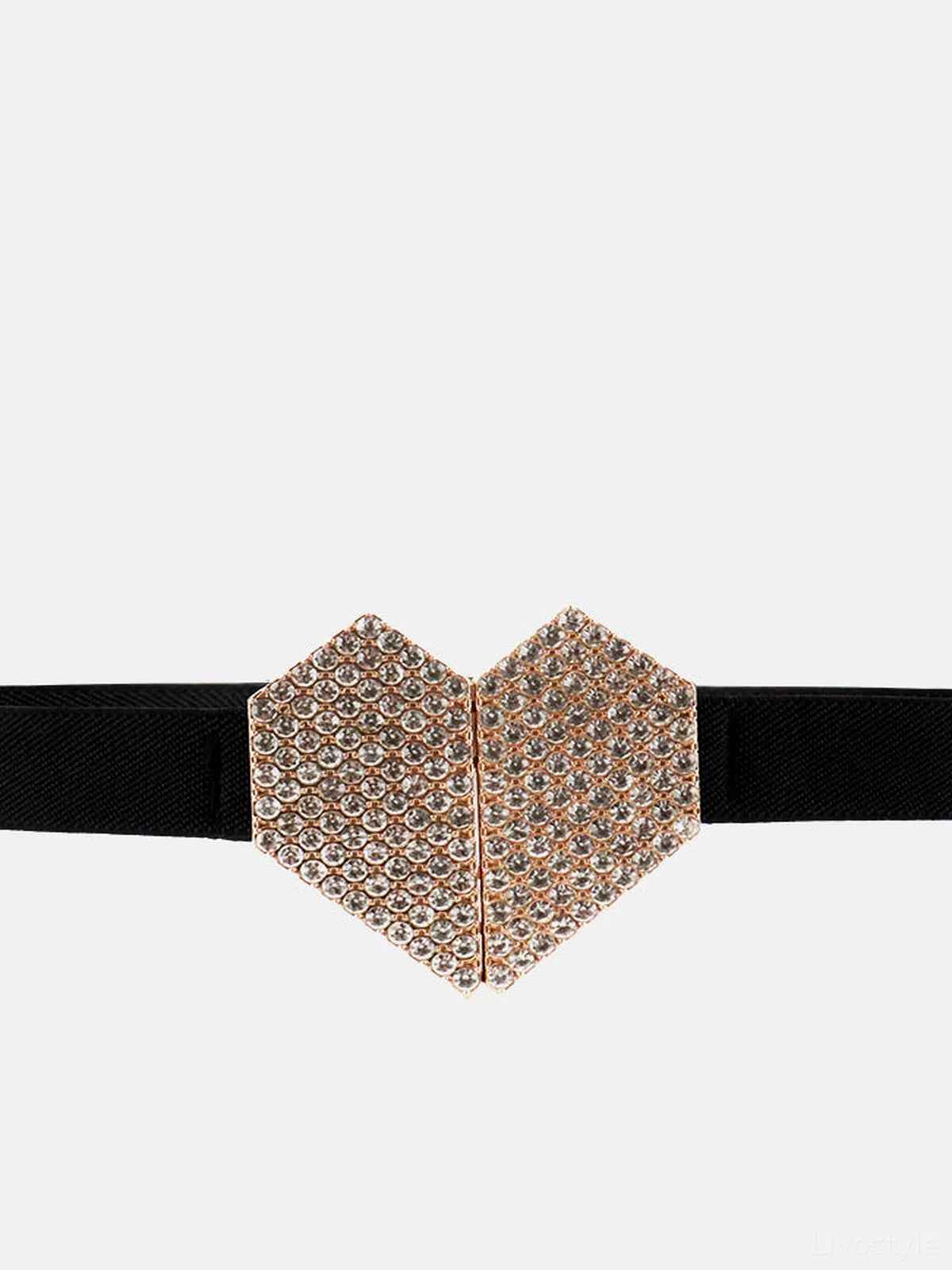 Rhinestone Heart Buckle Elastic Belt — detail view — Livostyle