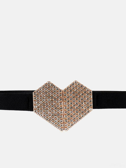 Rhinestone Heart Buckle Elastic Belt — detail view — Livostyle