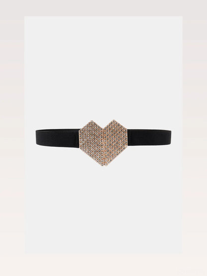 Rhinestone Heart Buckle Elastic Belt — styled showcase — Livostyle