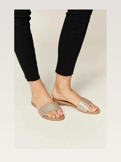 Rhinestone Open Toe Flat Sandals — styled showcase — Livostyle