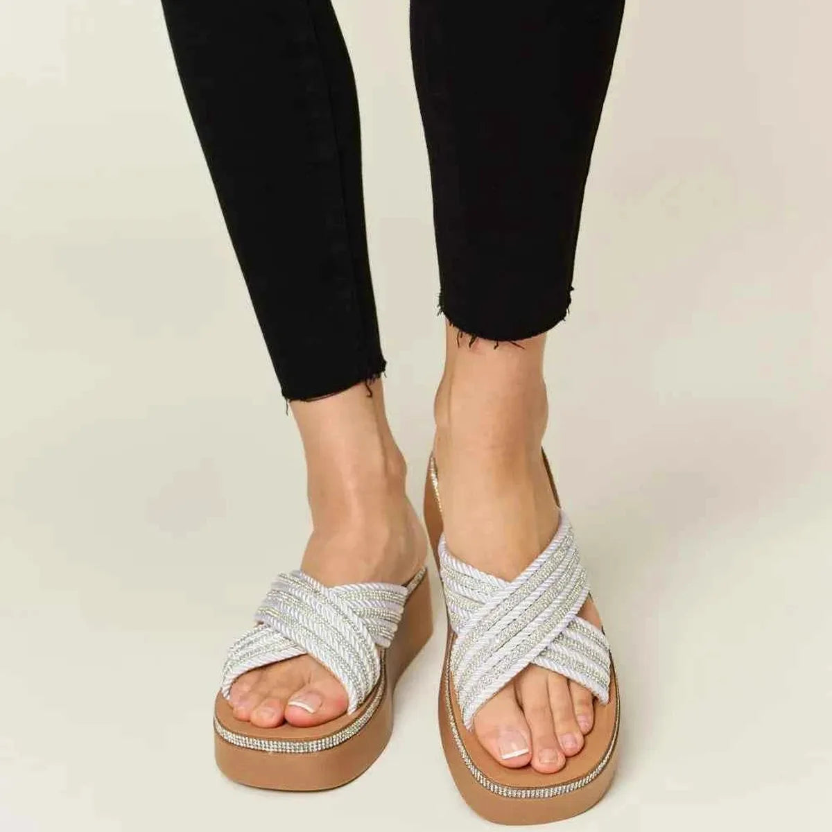 Glamorous Rhinestone Embellished Platform Wedge Sandals — square view — Livostyle