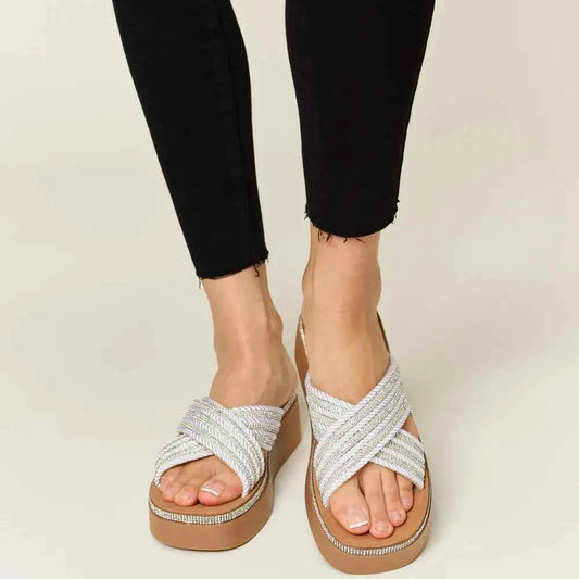 Glamorous Rhinestone Embellished Platform Wedge Sandals — square view — Livostyle