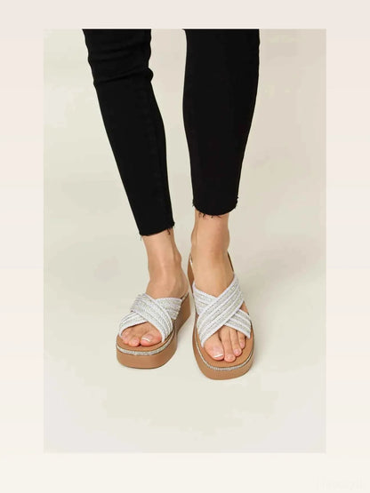Glamorous Rhinestone Embellished Platform Wedge Sandals — styled showcase — Livostyle